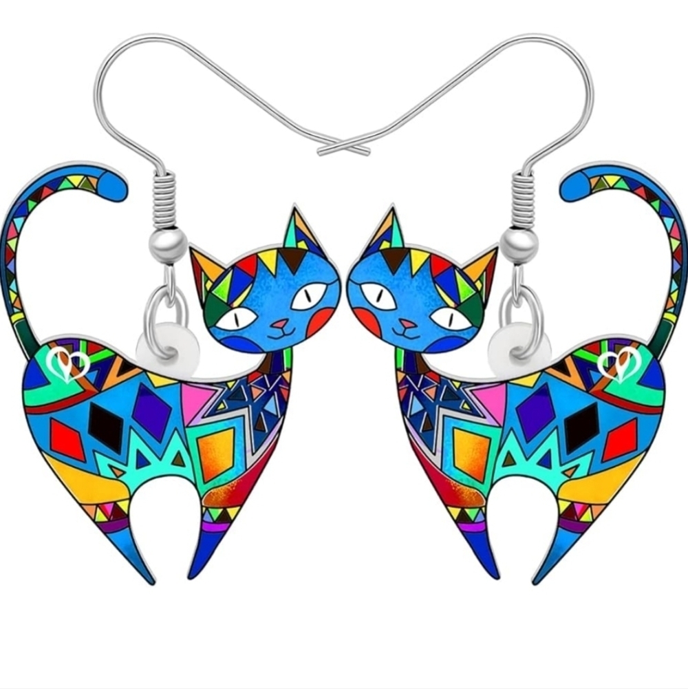Women's jewelry unique multicolored designed cat dangle earrings!